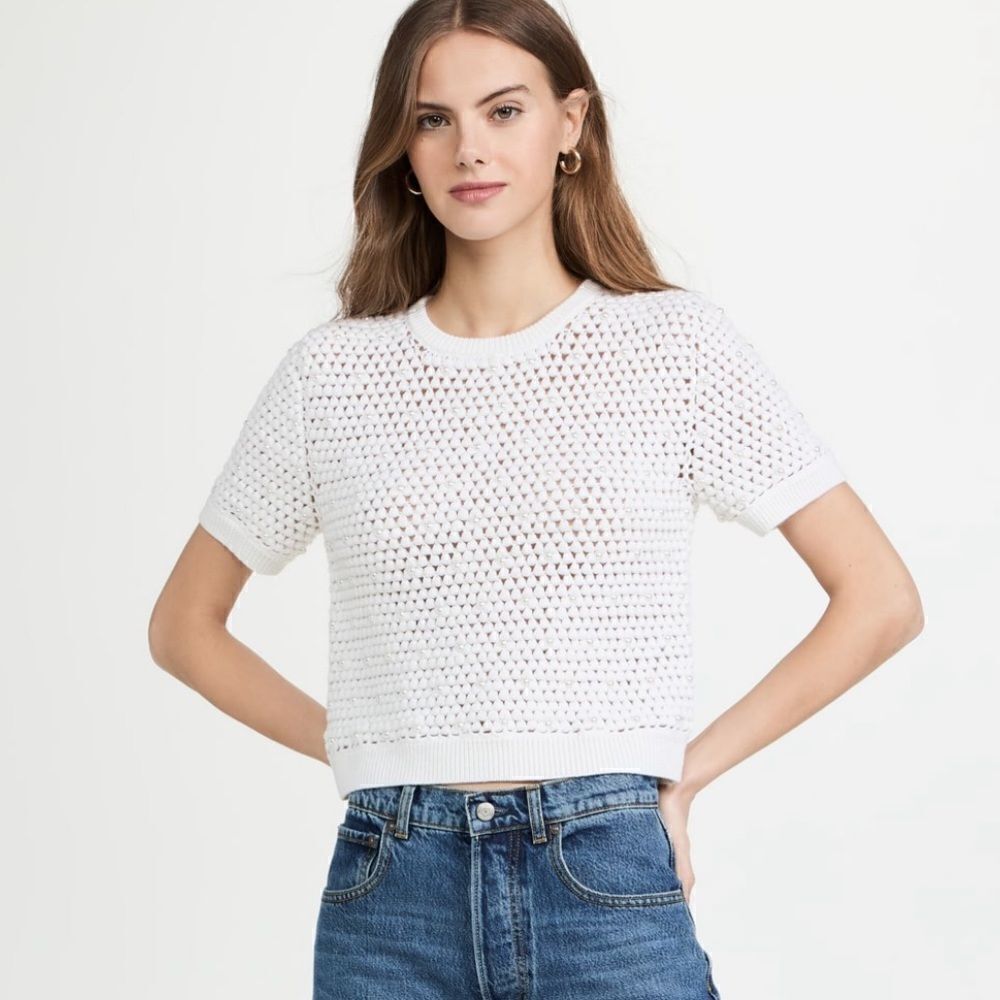 Alice + Olivia Ciara Crochet imitation pearl sweater